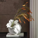 Axyaa White Ceramic Floral Bud Vase - Desk Decoration, Artificial Flowers, Room Decor