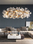 Axyaa Crystal Pendant Chandelier with LED Branches and Glass, Handmade Kapok Flower Design