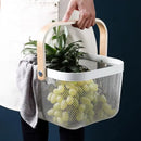 Axyaa Storage Basket with Wooden Handle: Kitchen Bathroom Organizer for Tools, Fruit, Vegetables
