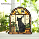 Axyaa Black Cat Hanging Decor, Arch Window with Butterfly/Stars Design