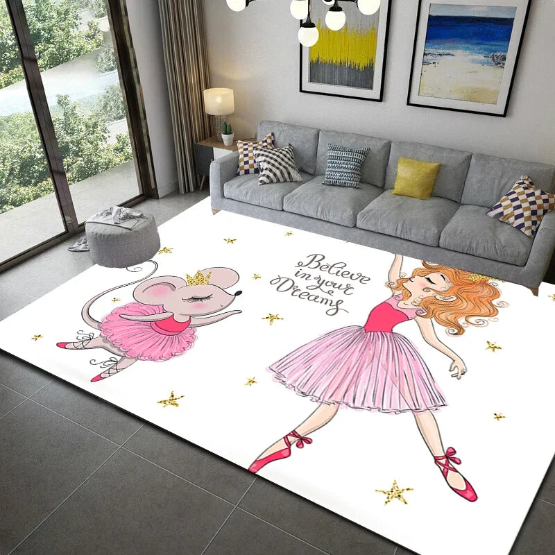 Axyaa Ballerina Girl Child Rug: Non-Slip Bedroom Decoration & Play Mat