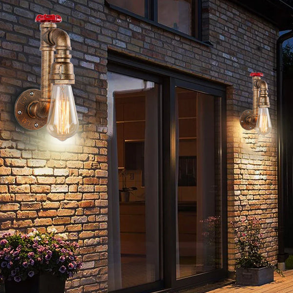 Axya Industrial LED Water Pipe Wall Light Retro Vintage Loft Bar Cafe Sconce