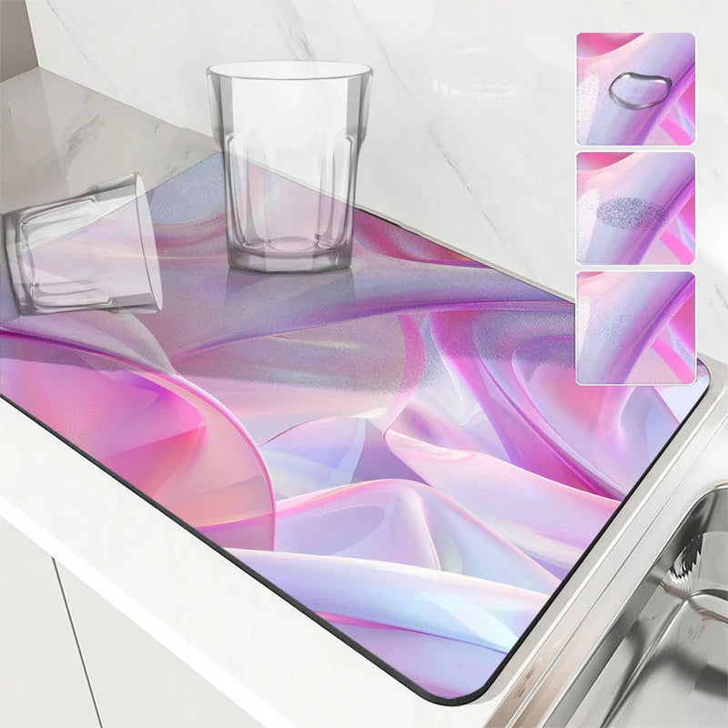 Axyaa Abstract Kitchen Drying Mat Set - Heat Resistant Non-slip Drain Pad for Counters