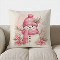 Axyaa Snowman & Flowers Throw Pillow Cover for Sofa, Bedroom, Car