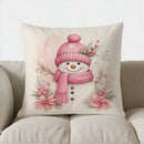 Axyaa Snowman & Flowers Throw Pillow Cover for Sofa, Bedroom, Car
