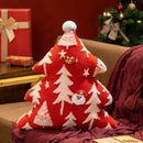 Axyaa Festive Christmas Tree Plush Pillow Cushion - Red Green Jacquard Print