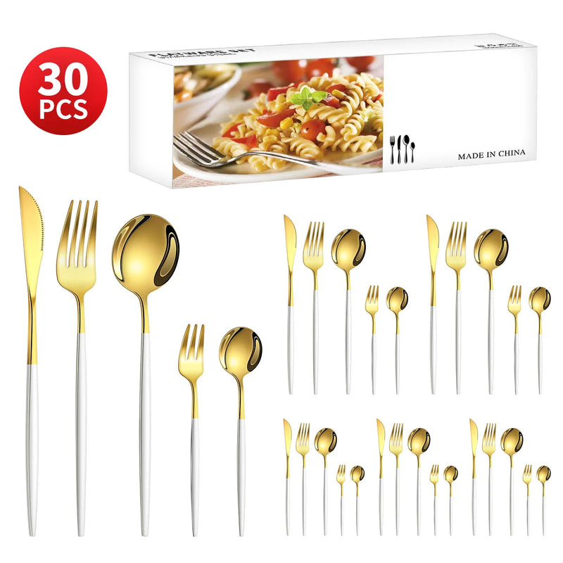 Axyaa 30-Piece Stainless Steel Cutlery Set for Dining Banquets