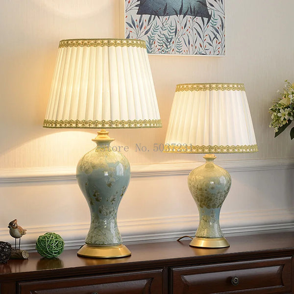 Axyaa Country Ceramic Table Lamp for Bedroom, Living Room Decor