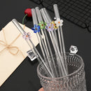 Axyaa Glass Bent Straws Set with Brush - 5Pcs Flower Design