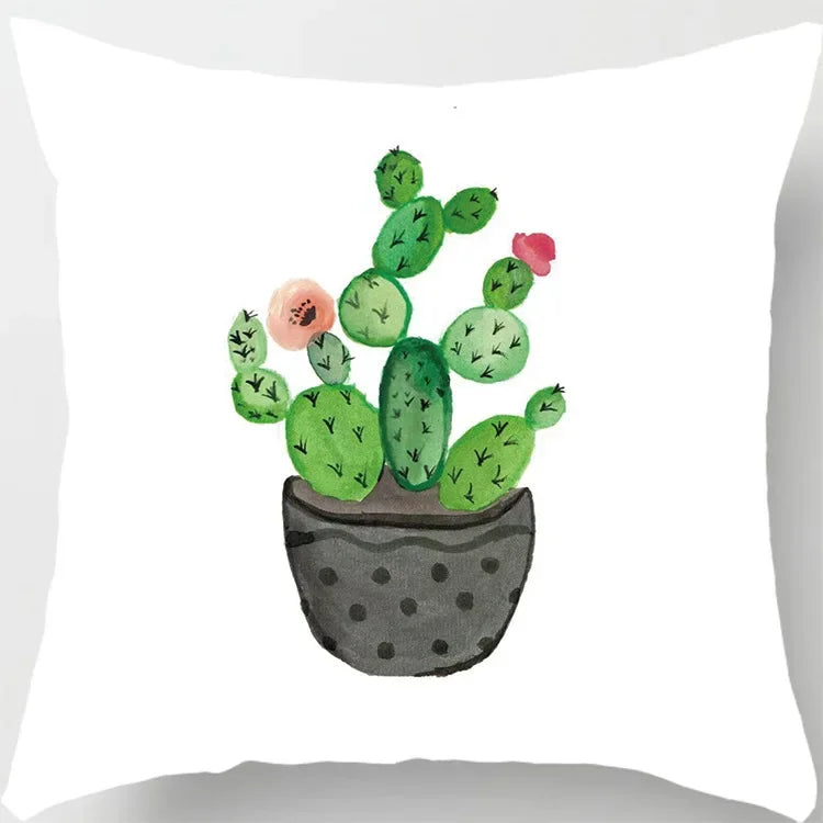 Axyaa Tropical Cactus Potted Pillowcase for Home and Office Decor