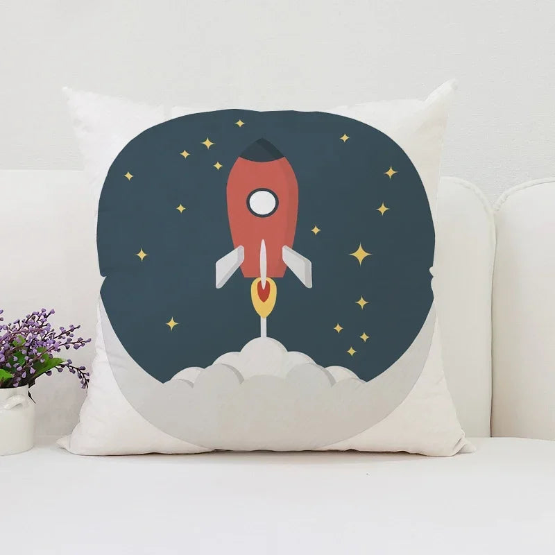 Axyaa Rocket Astronaut Cushion Cover 45*45 Home Decor Pillowcases