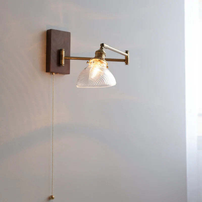 Axyaa Clear Glass Copper LED Wall Lights with Pull Chain Switch for Bedroom and Living Room