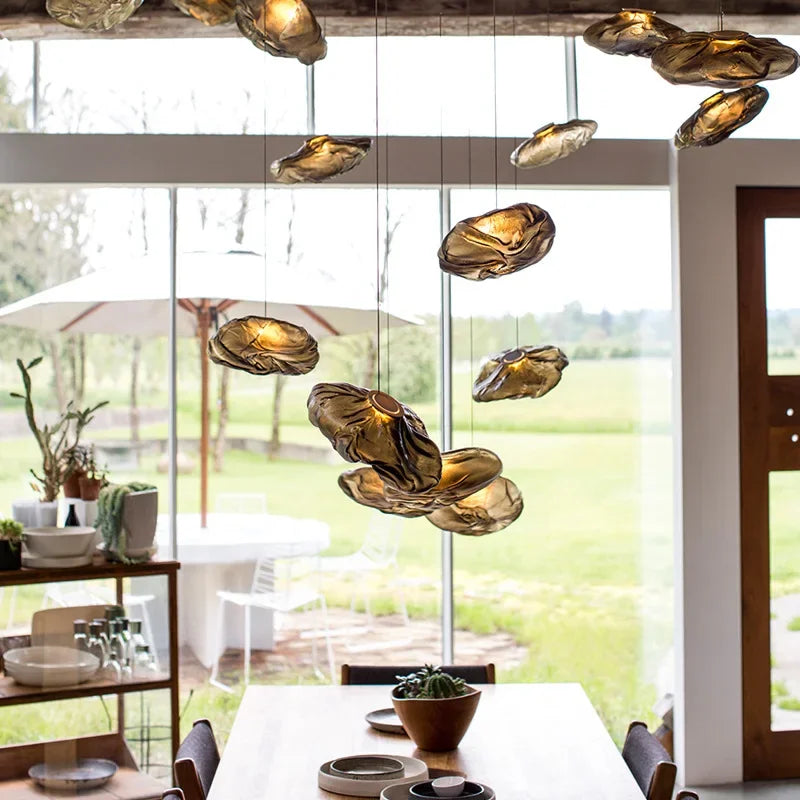 Axyaa Smoky Grey Glass Pendant Light: Artistic Hanging Lamp for Restaurants and Home