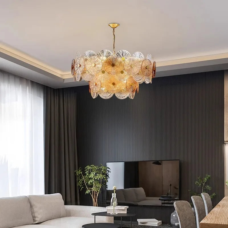 Luxury Lustre Glass Chandelier: Axyaa LED Pendant Lamp for Living, Dining & Bedroom.