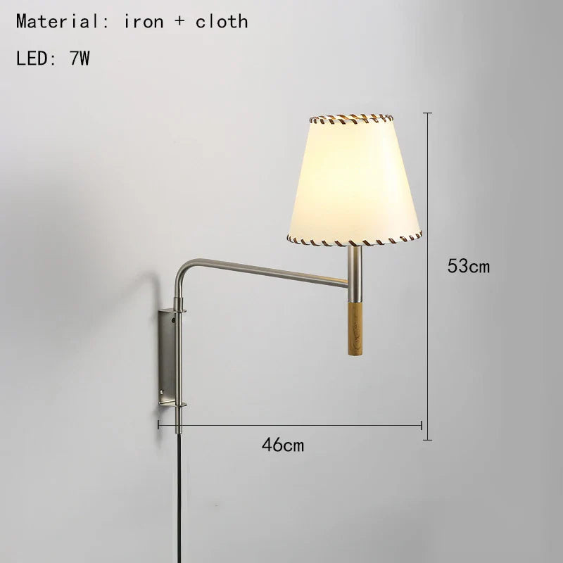 Axyaa White Cloth LED Wall Lamp with Changeable Silver Metal Sconce