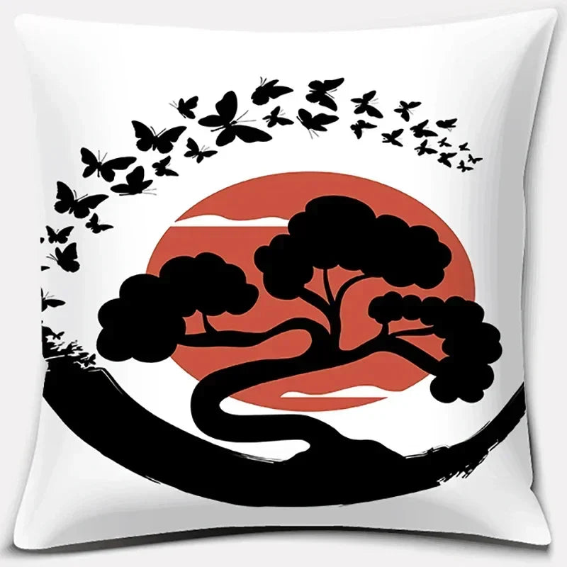 Axyaa Bonsai Zen Stone Pattern Pillowcase Square Decor Home Office Living Room