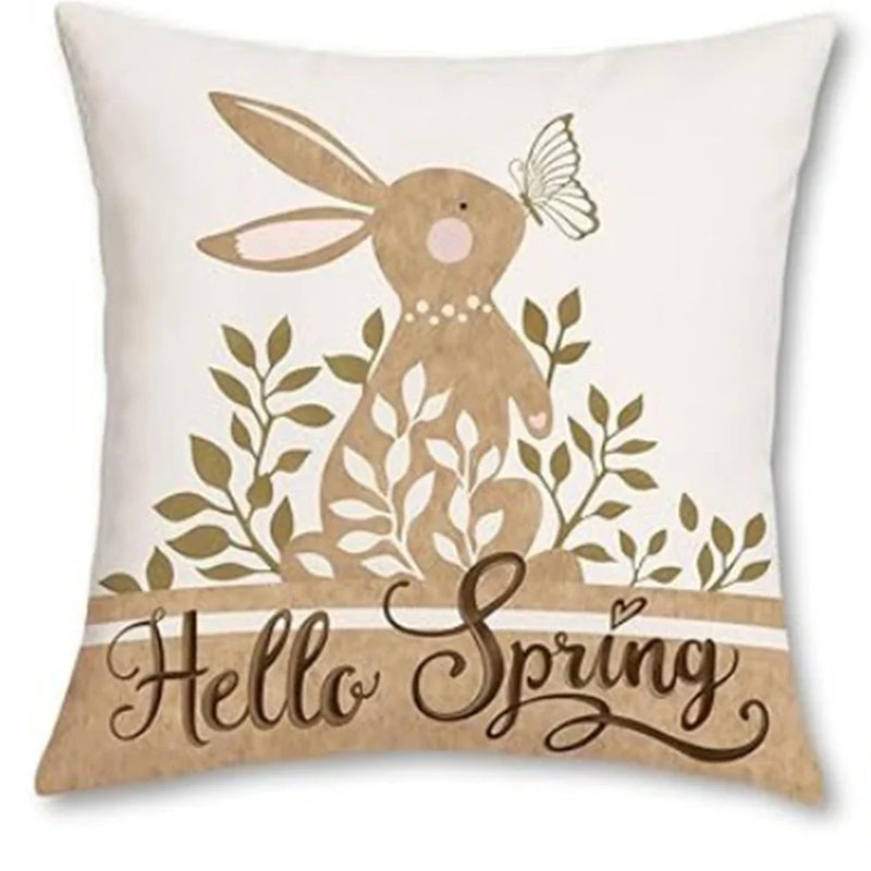 Easter Rabbit & Cross Egg Print Pillow Cover for Farmhouse Decor by Axyaa