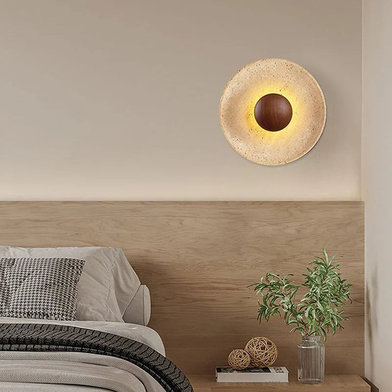 Axyaa Circular Wood Wall Lamp LED Bedroom Decor Medieval Style Yellowstone Lights