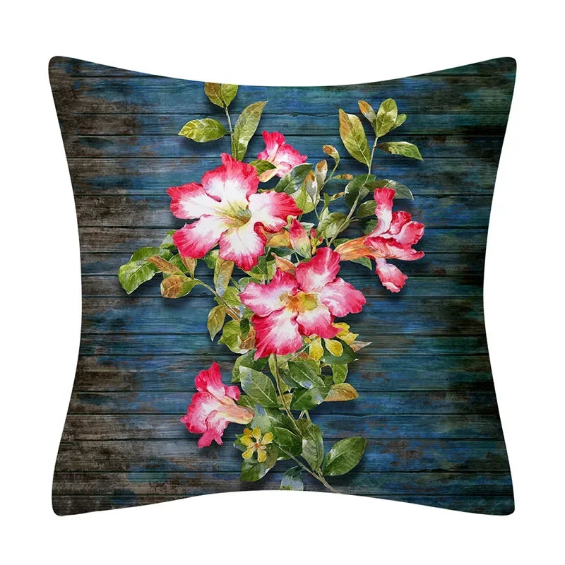 Retro Floral Linen Pillow Cover Abstract Art Decor for Living Room Sofa by Axyaa