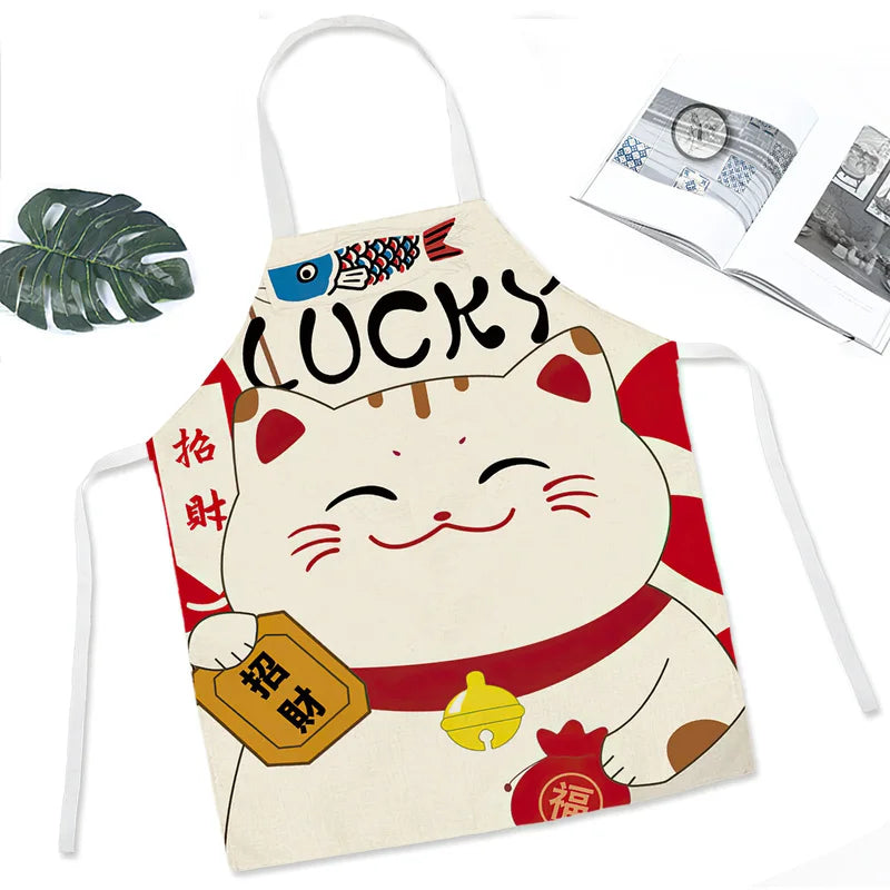 Axya Japanese Cartoon Lucky Cat Chef Apron Waterproof Bib Kitchen Supplies