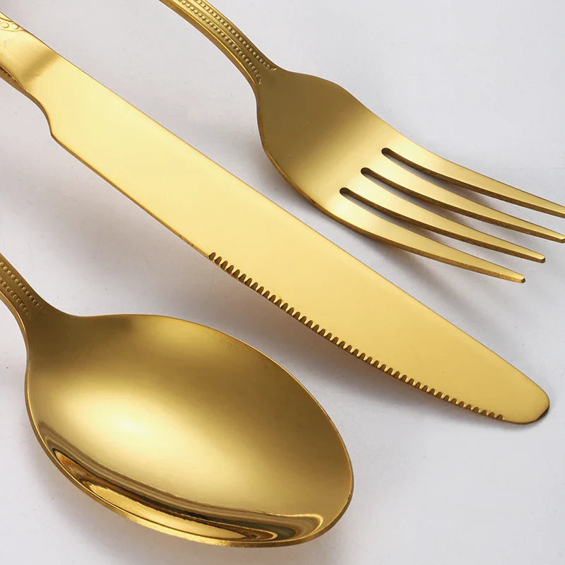 Axyaa 24pc Gold Stainless Steel Cutlery Set - Retro Style for Kitchen & Restaurant