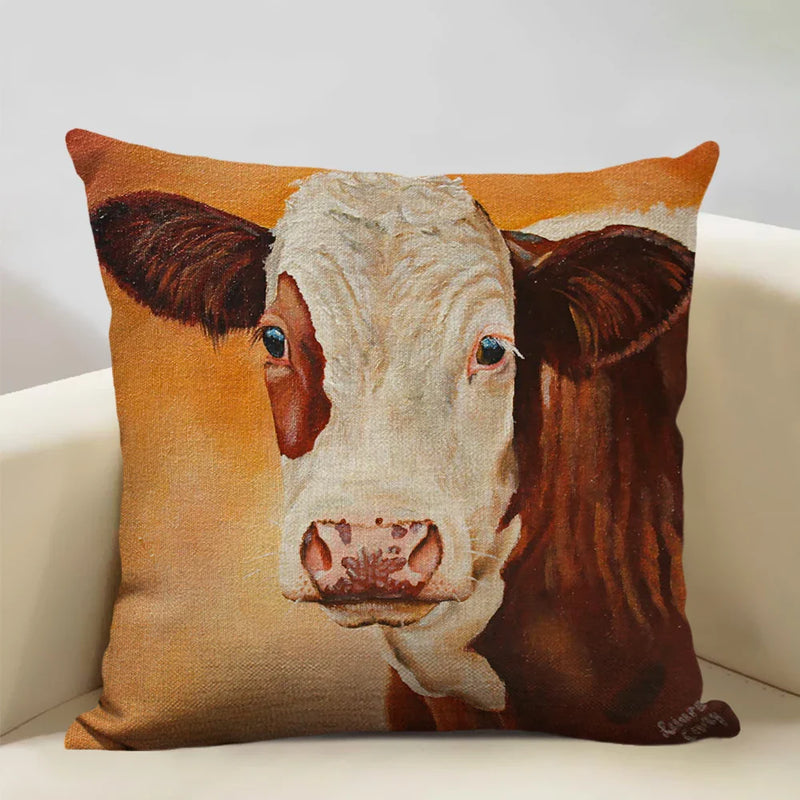 Axyaa Cattle and Sheep Cushion Cover for Home Decor - 45x45cm Linen Pillow