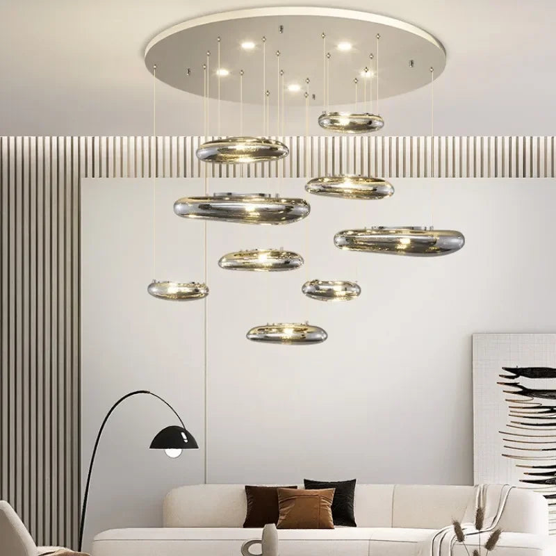 Axyaa Chrome Ceiling Chandelier - Modern Luxury LED Pendant Lights for Home Decor