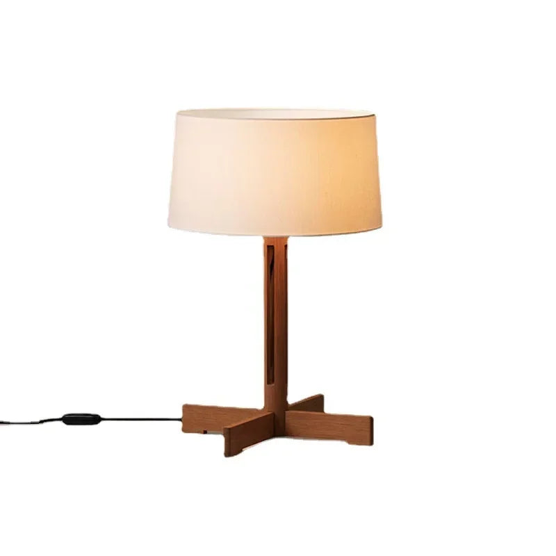 Axyaa Rustic Wood Floor Lamp Japanese Fabric Stand Light