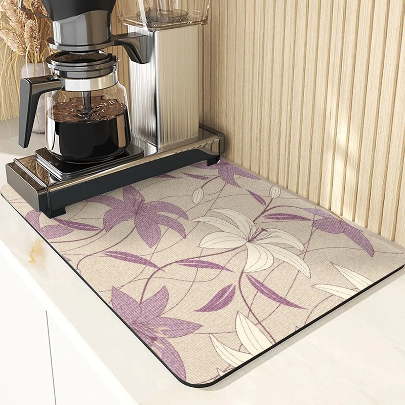 Axyaa Flowers Pattern Kitchen Absorbent Drying Mat: Stylish Table Decor & Accessory