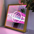 Axyaa 3D Star Tunnel Mirror Neon Light with Wooden Frame and USB Power