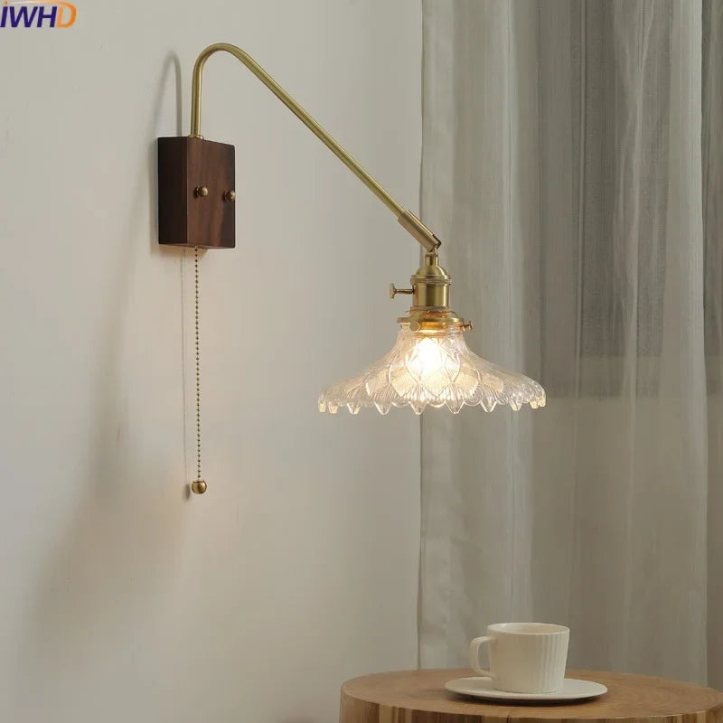 Axyaa LED Wall Lamps: Modern Style for Bedroom, Bathroom, Living Room, Walnut Copper Fixtures