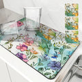 Axyaa Watercolor Plants Coffee Cup Drying Mat, Non-Slip Absorbent Kitchen Drain Mat