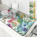 Axyaa Watercolor Plants Coffee Cup Drying Mat, Non-Slip Absorbent Kitchen Drain Mat