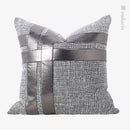 Axyaa Silver Gray PU Stitching Square Pillow: High-End Luxury Model Room Cushion
