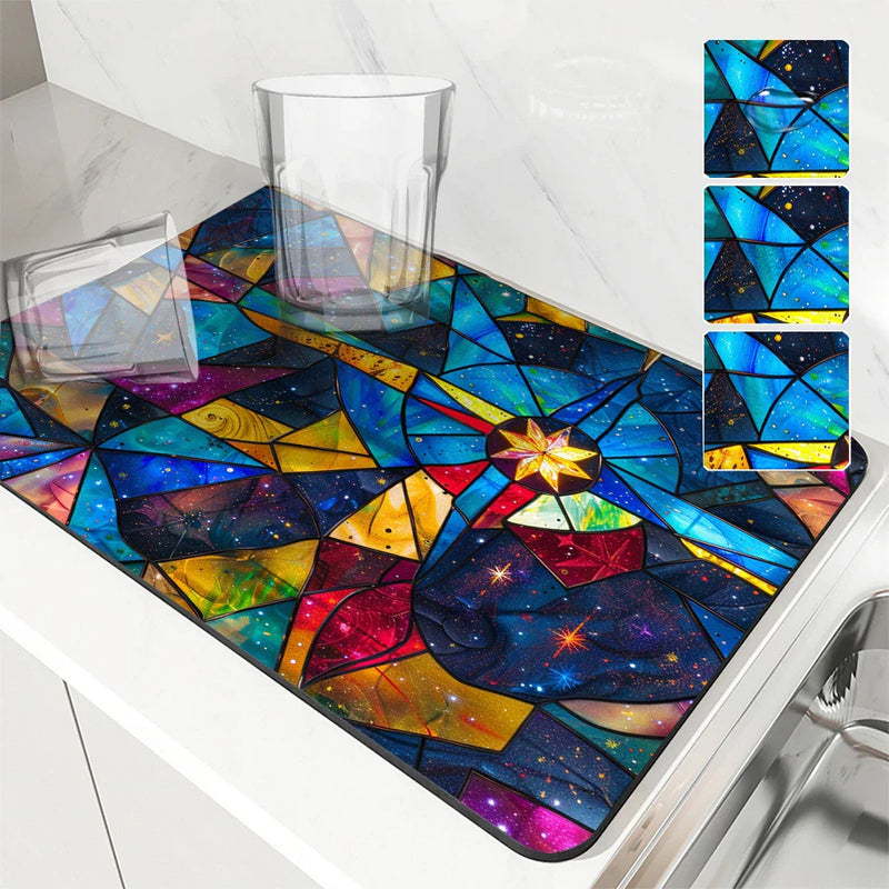 Kitchen Draining Mat Geometric Figures Quick Dry Bathroom Drain Pad by Axyaa
