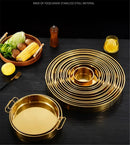 Axya Stainless Steel Golden Tray with Handle for Food Storage and Serving