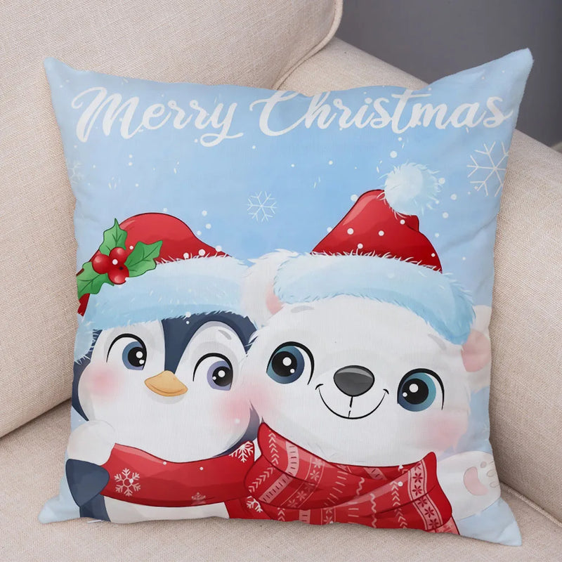 Axyaa Santa Little Penguin Pillowcase 45x45cm Merry Christmas Deer Cushion Cover