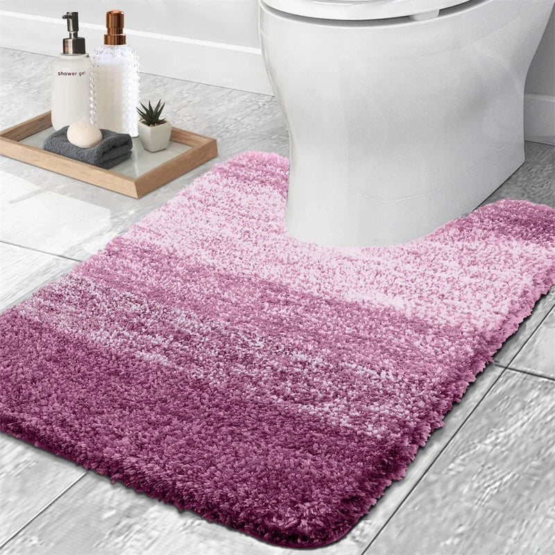 Axyaa Luxury U-Shape Bathroom Rug: Soft, Absorbent, Non-Slip Plush Shower Mat