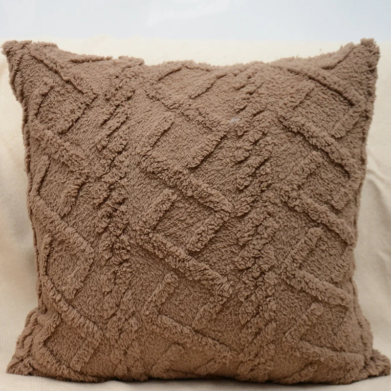 Fuzzy Short Wool Fleece Throw Pillow Cover for Sofa, Axyaa Branded Square Patterned Plush Cushion