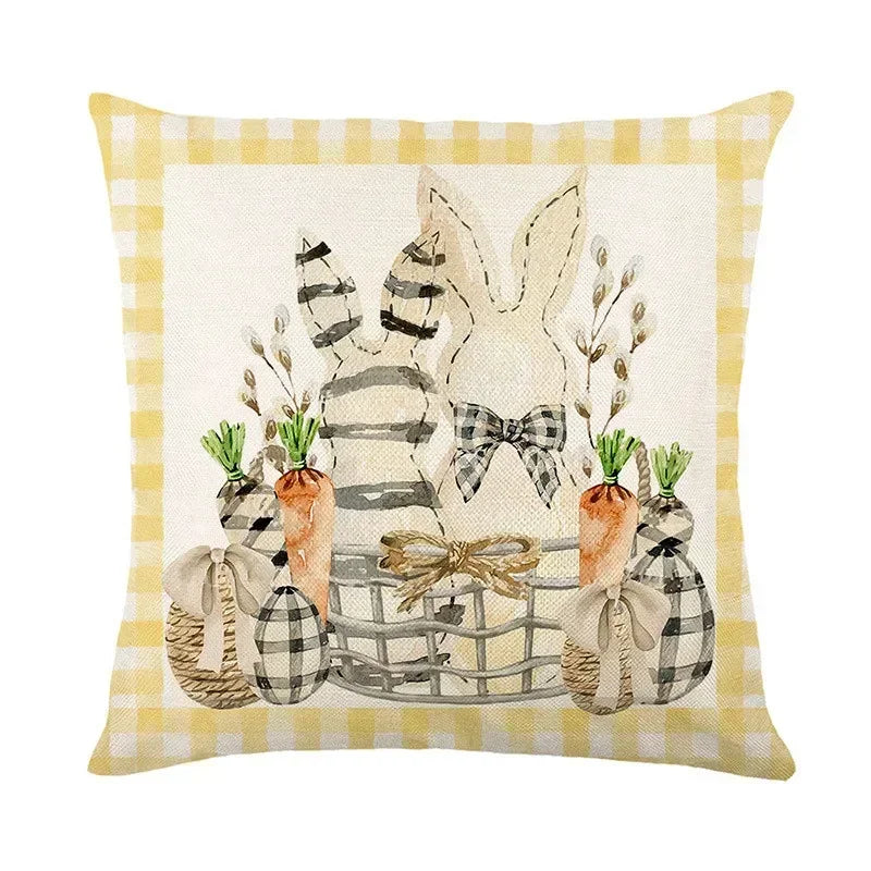 Easter Bunny Eggs Pillowcase 45x45cm Linen Pillow Covers, Axyaa Home Decor Brand