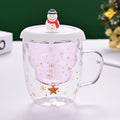 Axyaa 300ml Christmas Double Wall Glass Cup with Silicone Lid