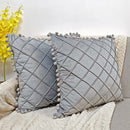 Axyaa Velvet Plaid Pom-Pom Pillow Covers - Farmhouse Boho Decor