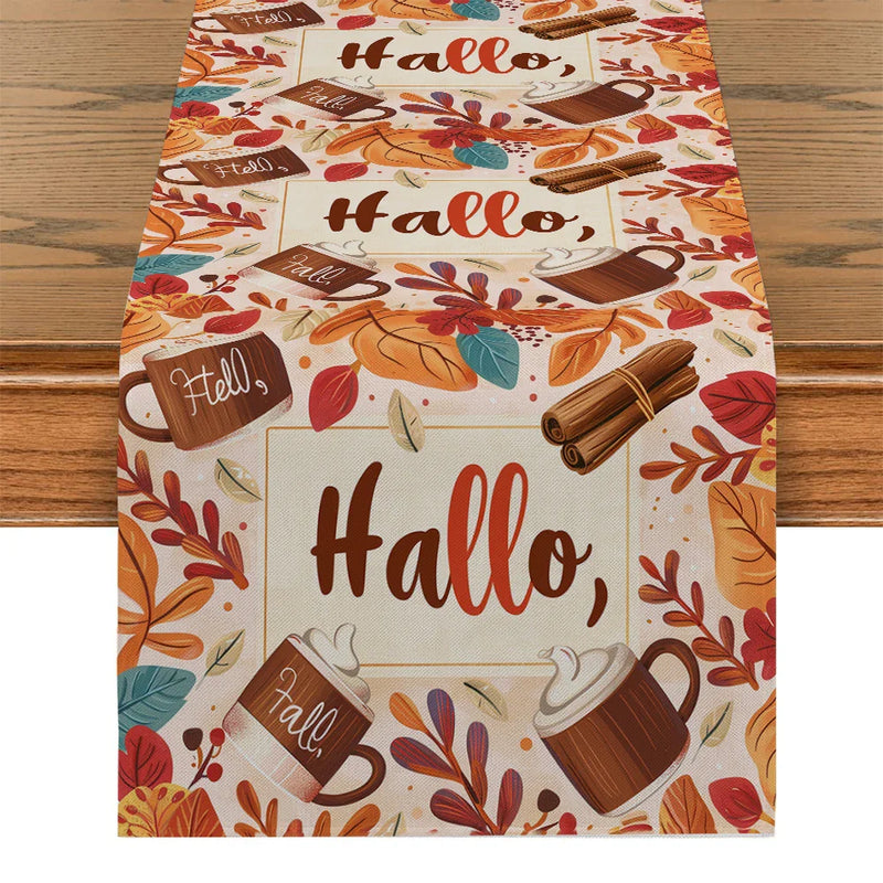 Maple Leaf Watercolor Table Runner for Kitchen Holiday Parties by Axyaa