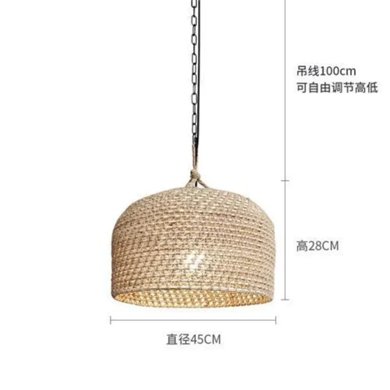 Axyaa Rope Rattan Chandelier: Wabi Sabi Retro Pendant Lights for Home Decor
