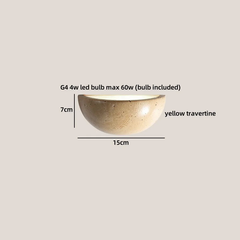 Axyaa Yellow Travertine Stone LED Wall Lamp for Interior Lighting