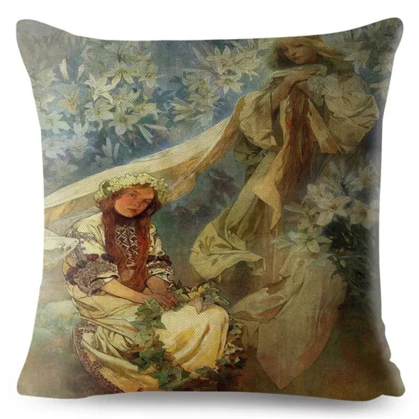 Beige Art Nouveau Gallery Cushion Cover for Home Decor - Axyaa