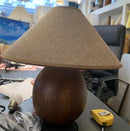 Axyaa Brown Wood Finish Table Lamp with Fabric Shade - Handmade Decor for Bedroom & Living Room