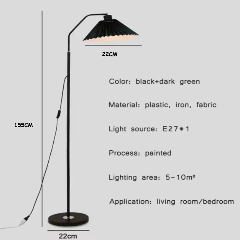 Axyaa Pleated Lampshade Floor Lamp: Nordic Sofa Vertical Lamp for Living Room, Bedroom, and Book Reading