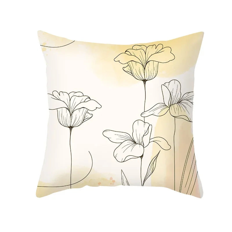 Axyaa Pink Blue Abstract Plants Floral Pillows Case - Modern Art Decor Sofa Couch