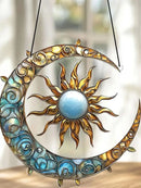 Axyaa Boho Acrylic Moon Sun Hanging Ornament Leaves Vines Solar Lunar Suncatcher